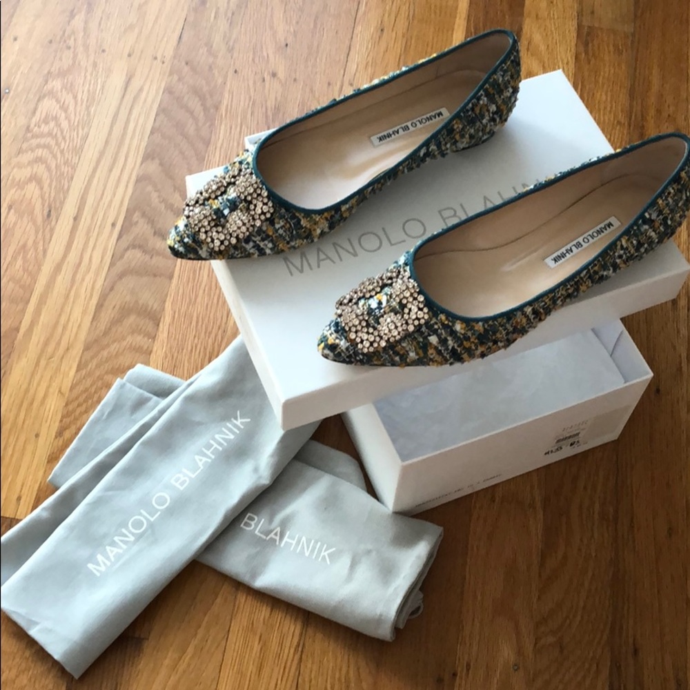Manolo blahnik tweed hangisi flats NWT 38.5